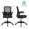 Giantex Ergonomic Office Chair w/Foldable Backrest, Mid Back Mesh Chair with Lumbar Support, Flip up Arms, Swivel Rolling Executive Task Chair Computer Desk Chair for Home Meeting Room (Black)