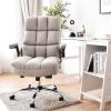 Giantex Executive Office Chair, Big and Tall Ergonomic Computer Chair, Adjustable Tilt Angle and Flip-up Armrest Linen Fabric Upholstered Chair with Thick Padding, High Back Managerial Chair (Grey)(Beige)