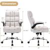 Giantex Executive Office Chair, Big and Tall Ergonomic Computer Chair, Adjustable Tilt Angle and Flip-up Armrest Linen Fabric Upholstered Chair with Thick Padding, High Back Managerial Chair (Grey)(Beige)