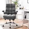 Giantex Executive Office Chair, Big and Tall Ergonomic Computer Chair, Adjustable Tilt Angle and Flip-up Armrest Linen Fabric Upholstered Chair with Thick Padding, High Back Managerial Chair (Grey)(Grey)