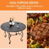 Giantex Fire Pit Table 4-in-1 Outdoor Dining Table, 36 Inch Multifunctional Metal Round Patio Table, Wood Burning Fire Pits with Cover, Grill Grate, Poker for Garden, Poolside, Backyard Fireplace