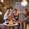 Giantex Fire Pit Table, Outdoor Fire Pit with Mesh Cover, Fire Poker, Tile Tabletop, Round Wood Burning Fire Table for Outside, Patio, Backyard, Garden, Camping 23.5 Inch Small Fire Pit