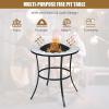 Giantex Fire Pit Table, Outdoor Fire Pit with Mesh Cover, Fire Poker, Tile Tabletop, Round Wood Burning Fire Table for Outside, Patio, Backyard, Garden, Camping 23.5 Inch Small Fire Pit