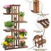 Giantex Flower Rack Wood Plant Stand 7 Wood Shelves 11 Pots Bonsai Display Shelf Indoor Outdoor Yard Garden Patio Balcony Living Room Multifunctional Storage Rack Bookshelf W/Hollow-Out Rack