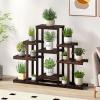 Giantex Flower Rack Wood Plant Stand 7 Wood Shelves 13 Pots Bonsai Display Shelf Indoor Outdoor Yard Garden Patio Balcony Living Room Multifunctional Storage Rack Bookshelf W/Hollow-Out Rack(Dark Brown)
