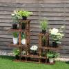 Giantex Flower Rack Wood Plant Stand 7 Wood Shelves 13 Pots Bonsai Display Shelf Indoor Outdoor Yard Garden Patio Balcony Living Room Multifunctional Storage Rack Bookshelf W/Hollow-Out Rack(Brown)
