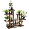 Giantex Flower Rack Wood Plant Stand 7 Wood Shelves 13 Pots Bonsai Display Shelf Indoor Outdoor Yard Garden Patio Balcony Living Room Multifunctional Storage Rack Bookshelf W/Hollow-Out Rack(Brown)