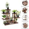 Giantex Flower Rack Wood Plant Stand 7 Wood Shelves 13 Pots Bonsai Display Shelf Indoor Outdoor Yard Garden Patio Balcony Living Room Multifunctional Storage Rack Bookshelf W/Hollow-Out Rack(Brown)