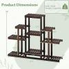Giantex Flower Rack Wood Plant Stand 7 Wood Shelves 13 Pots Bonsai Display Shelf Indoor Outdoor Yard Garden Patio Balcony Living Room Multifunctional Storage Rack Bookshelf W/Hollow-Out Rack(Dark Brown)