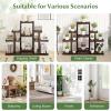 Giantex Flower Rack Wood Plant Stand 7 Wood Shelves 13 Pots Bonsai Display Shelf Indoor Outdoor Yard Garden Patio Balcony Living Room Multifunctional Storage Rack Bookshelf W/Hollow-Out Rack(Dark Brown)