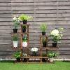 Giantex Flower Rack Wood Plant Stand 7 Wood Shelves 13 Pots Bonsai Display Shelf Indoor Outdoor Yard Garden Patio Balcony Living Room Multifunctional Storage Rack Bookshelf W/Hollow-Out Rack(Brown)