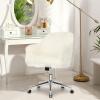 Giantex Fluffy Desk Chair, Comfy Faux Fur Vanity Chair with Wheals and Height Adjustable, Cute Fuzzy Makeup Chair for Girls Women, Modern Swivel Arm Chair for Bedroom Home Office, Beige(Beige)