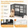 Giantex Foldable Metal Dog Crate – Heavy Duty Dog Cage with Top and Front Doors, Feeding Access, Removable Tray, Lockable Wheels, Chew Proof Dog Kennel Indoor Outdoor, 37”L x 23”W x 30”H, Black
