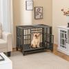 Giantex Foldable Metal Dog Crate – Heavy Duty Dog Cage with Top and Front Doors, Feeding Access, Removable Tray, Lockable Wheels, Chew Proof Dog Kennel Indoor Outdoor, 37”L x 23”W x 30”H, Black