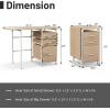 Giantex Folding Desk for Small Space, Rolling Home Office Desk with 3 Drawers & Lockable Universal Wheels, Mobile Study Writing Desk for Dorm Apartment Bedroom, Brown(Natural)
