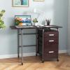 Giantex Folding Desk for Small Space, Rolling Home Office Desk with 3 Drawers & Lockable Universal Wheels, Mobile Study Writing Desk for Dorm Apartment Bedroom, Brown(Brown)