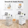 Giantex Folding Desk for Small Space, Rolling Home Office Desk with 3 Drawers & Lockable Universal Wheels, Mobile Study Writing Desk for Dorm Apartment Bedroom, Brown(White)