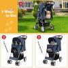 Giantex Folding Dog Stroller for Small Medium Dogs Cats Puppy, 4 Lockable Wheels Cat Stroller Pet Travel Carrier Strolling Cart, Safety Belt, Removable Liner and Storage Basket (Navy)(Navy Blue)