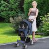 Giantex Folding Dog Stroller for Small Medium Dogs Cats Puppy, 4 Lockable Wheels Cat Stroller Pet Travel Carrier Strolling Cart, Safety Belt, Removable Liner and Storage Basket (Navy)(Navy Blue)