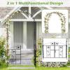 Giantex Garden Arbor with Gate, 7.5FT Metal Arch Trellis for Climbing Plants Rose Ivy, Archway Pergola with Flower Door, 4 Stakes, Garden Arch for Wedding Ceremony Bridal Party Decoration(Gate)