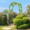 Giantex Garden Arbor with Gate, 7.5FT Metal Arch Trellis for Climbing Plants Rose Ivy, Archway Pergola with Flower Door, 4 Stakes, Garden Arch for Wedding Ceremony Bridal Party Decoration(Arch)