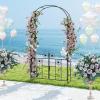 Giantex Garden Arbor with Gate, 7.5FT Metal Arch Trellis for Climbing Plants Rose Ivy, Archway Pergola with Flower Door, 4 Stakes, Garden Arch for Wedding Ceremony Bridal Party Decoration(Gate)