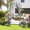 Giantex Garden Arbor with Gate, 7.5FT Metal Arch Trellis for Climbing Plants Rose Ivy, Archway Pergola with Flower Door, 4 Stakes, Garden Arch for Wedding Ceremony Bridal Party Decoration(Planters)