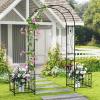 Giantex Garden Arbor with Gate, 7.5FT Metal Arch Trellis for Climbing Plants Rose Ivy, Archway Pergola with Flower Door, 4 Stakes, Garden Arch for Wedding Ceremony Bridal Party Decoration(Planters)