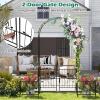 Giantex Garden Arbor with Gate, 7.5FT Metal Arch Trellis for Climbing Plants Rose Ivy, Archway Pergola with Flower Door, 4 Stakes, Garden Arch for Wedding Ceremony Bridal Party Decoration(Gate & Planters)