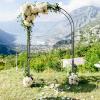 Giantex Garden Arbor with Gate, 7.5FT Metal Arch Trellis for Climbing Plants Rose Ivy, Archway Pergola with Flower Door, 4 Stakes, Garden Arch for Wedding Ceremony Bridal Party Decoration(Arch)