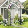 Giantex Garden Arbor with Gate, 7.5FT Metal Arch Trellis for Climbing Plants Rose Ivy, Archway Pergola with Flower Door, 4 Stakes, Garden Arch for Wedding Ceremony Bridal Party Decoration(Gate & Planters)