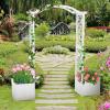 Giantex Garden Arbor with Planter, Wooden Planter Arch with Trellis, Outdoor Arch for Climbing Plants, Vegetables, Herbs, Decorations, Arbor Archway for Wedding, Ceremony, Party (White)(White)