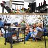 Giantex Grill Cart Pizza Oven Stand, HDPE Outdoor Prep Table, Stainless Steel Top, Storage Shelf, 4-Bottle Wine Rack, 5 Hooks, Movable Dinning Cart Cooking Table with Wheels for BBQ Party Camping