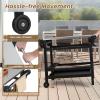 Giantex Grill Cart Pizza Oven Stand, HDPE Outdoor Prep Table, Stainless Steel Top, Storage Shelf, 4-Bottle Wine Rack, 5 Hooks, Movable Dinning Cart Cooking Table with Wheels for BBQ Party Camping