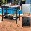 Giantex Grill Cart Pizza Oven Stand, HDPE Outdoor Prep Table, Stainless Steel Top, Storage Shelf, 4-Bottle Wine Rack, 5 Hooks, Movable Dinning Cart Cooking Table with Wheels for BBQ Party Camping