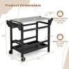 Giantex Grill Cart Pizza Oven Stand, HDPE Outdoor Prep Table, Stainless Steel Top, Storage Shelf, 4-Bottle Wine Rack, 5 Hooks, Movable Dinning Cart Cooking Table with Wheels for BBQ Party Camping