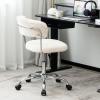 Giantex Home Office Chair, Faux Fur Low Back Swivel Leisure Chair w/Height Adjustable Padded Seat, Rolling Armless Vanity Chair w/Galvanized Steel Frame for Bedroom Study Guest Room, White(White)