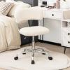 Giantex Home Office Chair, Faux Fur Low Back Swivel Leisure Chair w/Height Adjustable Padded Seat, Rolling Armless Vanity Chair w/Galvanized Steel Frame for Bedroom Study Guest Room, White(White)