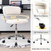Giantex Home Office Chair, Faux Fur Low Back Swivel Leisure Chair w/Height Adjustable Padded Seat, Rolling Armless Vanity Chair w/Galvanized Steel Frame for Bedroom Study Guest Room, White(White)