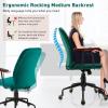 Giantex Home Office Desk Chair Green, Vintage Adjustable Swivel Rolling Chair with Copper Wheels & Armrest, Mid Century Leisure Chair, Velvet Upholstered Computer Chair for Work, Study(Green)