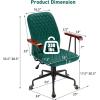Giantex Home Office Desk Chair Green, Vintage Adjustable Swivel Rolling Chair with Copper Wheels & Armrest, Mid Century Leisure Chair, Velvet Upholstered Computer Chair for Work, Study(Green)