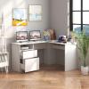 Giantex L Shaped Computer Desk with Drawers, 59″ Corner Desk Workstation with Storage Shelf & Cable Holes, Large Executive Office Desk, Modern Study Writing Table for Home Office (White)(White)