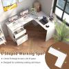 Giantex L Shaped Computer Desk with Drawers, 59″ Corner Desk Workstation with Storage Shelf & Cable Holes, Large Executive Office Desk, Modern Study Writing Table for Home Office (White)(White)