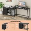 Giantex L Shaped Computer Desk with Drawers, 81″ Convertible Corner Desk with Charging Station and Storage Shelves, Study Writing Desk, Modern Long Corner Gaming Table for Home Office (Black)(Black)