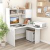 Giantex L Shaped Desk with Hutch, White Corner Desk with Storage Shelf & Cabinet, Laptop PC Table Gaming Computer Table Workstation, Modern Executive Study Writing Desk for Home Office, Bedroom