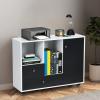 Giantex Lateral File Cabinet, Mobile Filing Cabinet with Drawer, Printer Stand with Open Storage Shelves, Wood Organizer for Home and Office A4 Letter and Legal Size (White & Black)(Round Knob)