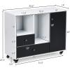 Giantex Lateral File Cabinet, Mobile Filing Cabinet with Drawer, Printer Stand with Open Storage Shelves, Wood Organizer for Home and Office A4 Letter and Legal Size (White & Black)(Round Knob)