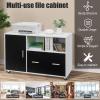 Giantex Lateral File Cabinet, Mobile Filing Cabinet with Drawer, Printer Stand with Open Storage Shelves, Wood Organizer for Home and Office A4 Letter and Legal Size (White & Black)(Straight Knob)