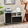 Giantex Lateral File Cabinet, Mobile Filing Cabinet with Drawer, Printer Stand with Open Storage Shelves, Wood Organizer for Home and Office A4 Letter and Legal Size (White & Black)(Curved Knob)