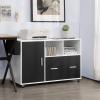 Giantex Lateral File Cabinet, Mobile Filing Cabinet with Drawer, Printer Stand with Open Storage Shelves, Wood Organizer for Home and Office A4 Letter and Legal Size (White & Black)(Straight Knob)